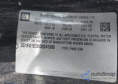 2013 Chevrolet Camaro 2Ls из США, поврежденный, VIN 2G1FA1E3XD9241908